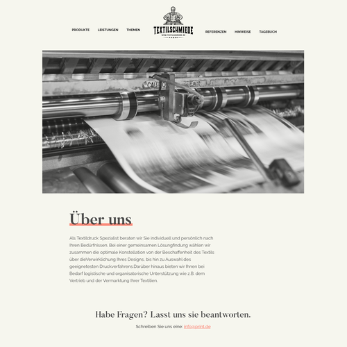 Retro website with the title 'Homepage concept for print shop'