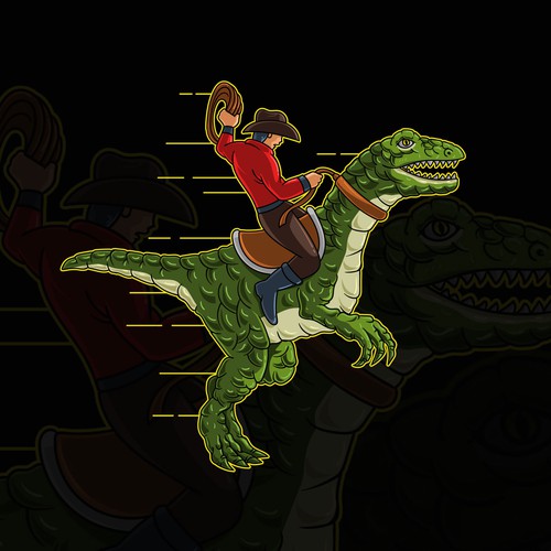 Realistic design with the title 'The Cowboy and Dinosaurs'