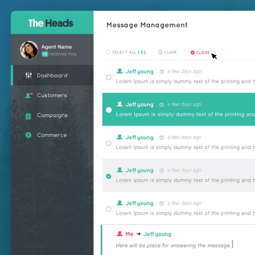 Dashboard website with the title 'Inbox messaging application'