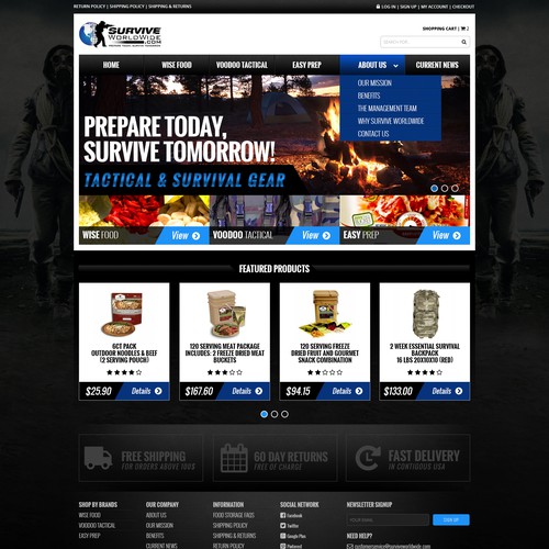 Textured design with the title 'Survival and Military Gear Seller'