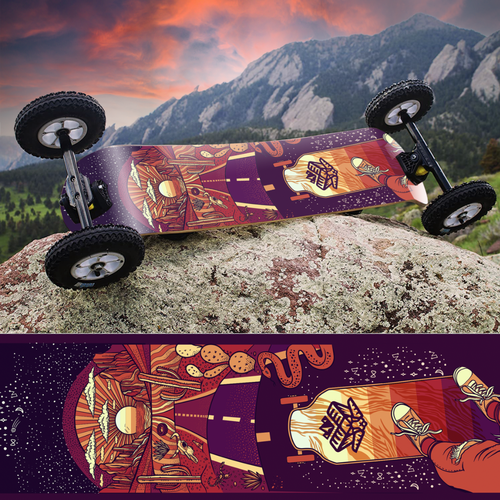 Travel artwork with the title 'Artistic Longboard/Skateboard design '