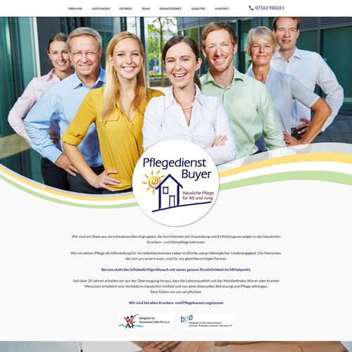 Yellow website with the title 'Onepager for nursing service'