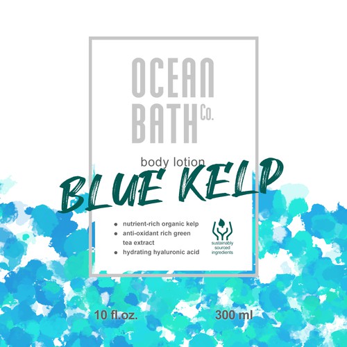 Sea label with the title 'Ocean-themed body lotion label'