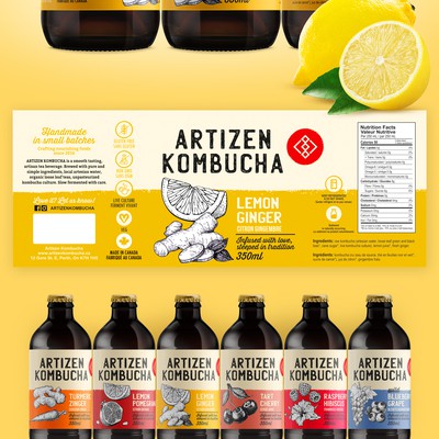 Rebranding labels Artizen Kombucha