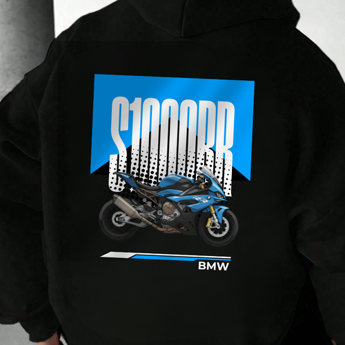 BMW design with the title 'Motorcycle Hoodie Design for influencer'