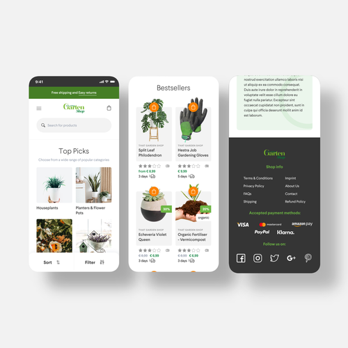 Mobile website with the title 'Mein Schoner Garten Shop Home Page UI'