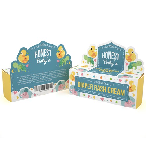Product packaging with the title 'PRODUCT PACKAGING FOR HONEST BABY'