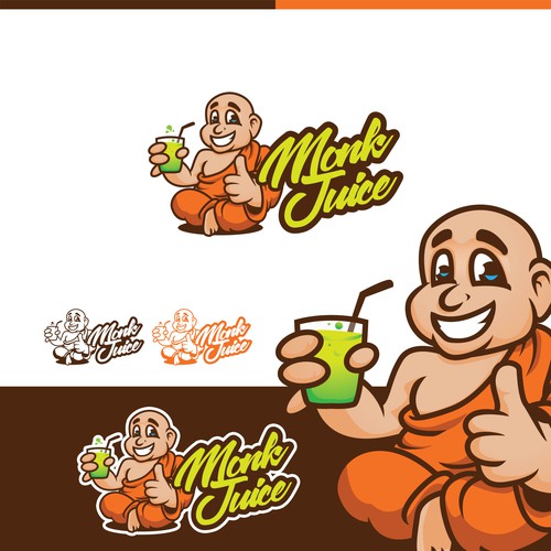 Monk design with the title 'Logo and character design for Monk Juice'