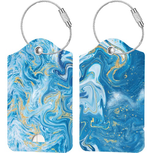 Watercolor artwork with the title 'Design Beach Abstract Printed on Leather Luggage Tag'