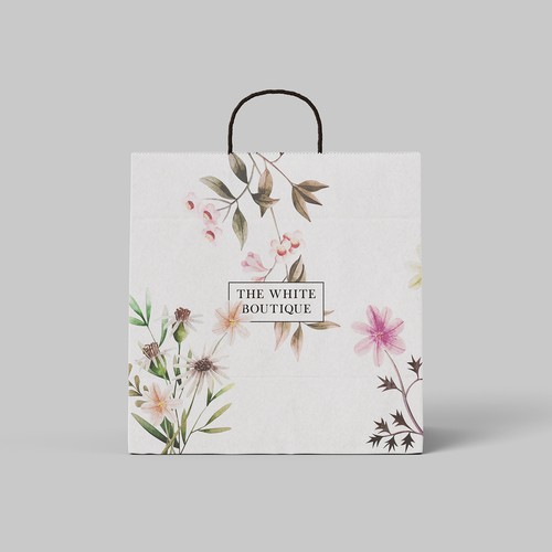 Branded packaging with the title 'Paper Bag Print Design'