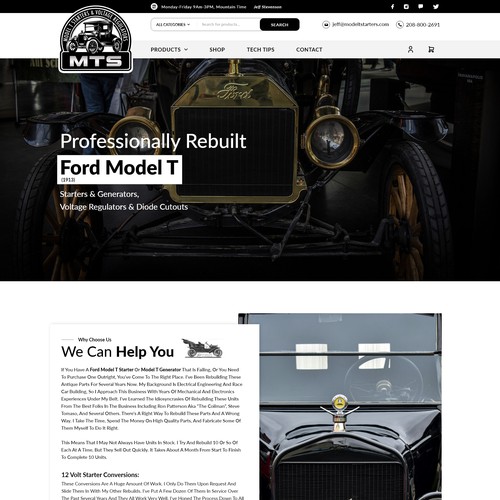 Automotive website with the title 'Auto parts & services for Ford Model T'