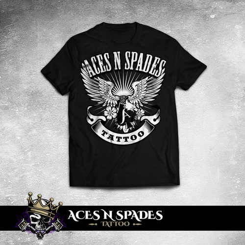 Eagle t-shirt with the title 'old school style eagle with spades for aces n spades tattoo shirt design'