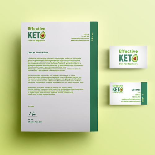 Diet design with the title 'Effective KETO Diet_logo+letterhead+businesscard'