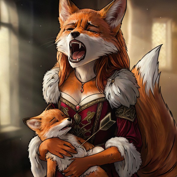 Fox illustration with the title 'Countess Fox mourns the murdered child - Emotion of Sadness'