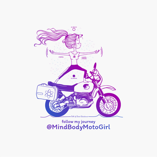 Yoga artwork with the title 'cute Moto Girl illustration for @MindBodyMotoGirl'