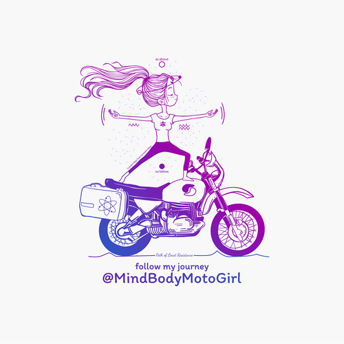 Travel artwork with the title 'cute Moto Girl illustration for @MindBodyMotoGirl'