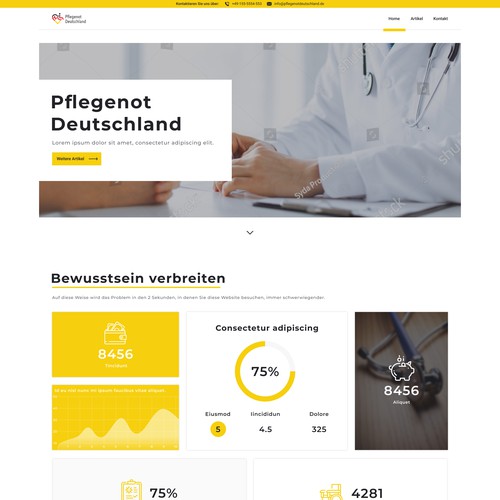 Yellow website with the title 'Pflegenot Deutschland'