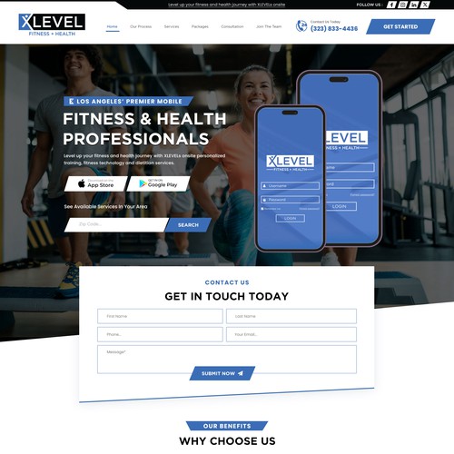 Fitness website with the title 'Xlevel fitness and health'