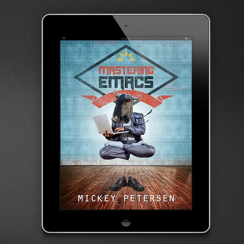 Computer book cover with the title 'Create a book cover for the world's oldest text editor, Emacs'