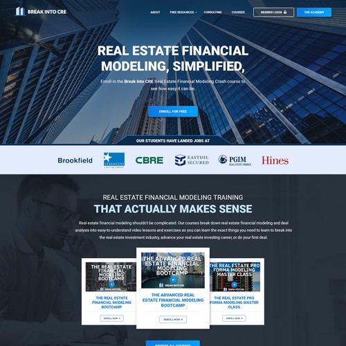 Contemporary website with the title 'Break Into CRE Website Design'
