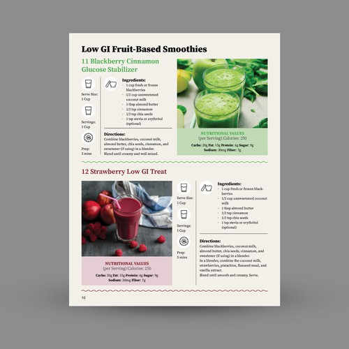 Recipe design with the title 'Interior Layout for a Diabetic Meal Cookbook'