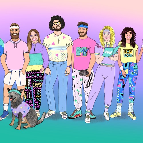 Portrait artwork with the title '99designs staff illustration'