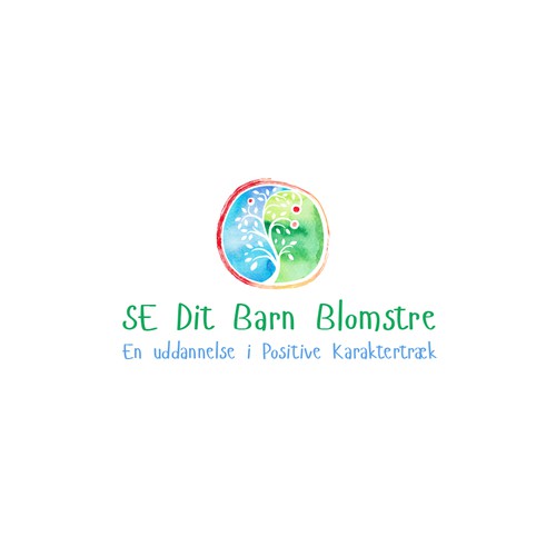Abstract tree logo with the title 'SE Dit Barn Blomstre'
