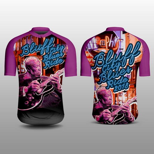 Ride design with the title 'Colorful Blues Guitar influenced BIcycle Jersey'