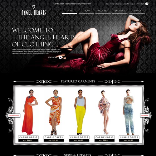 Fashion website with the title 'Website design for Angel Hearts Clothing'