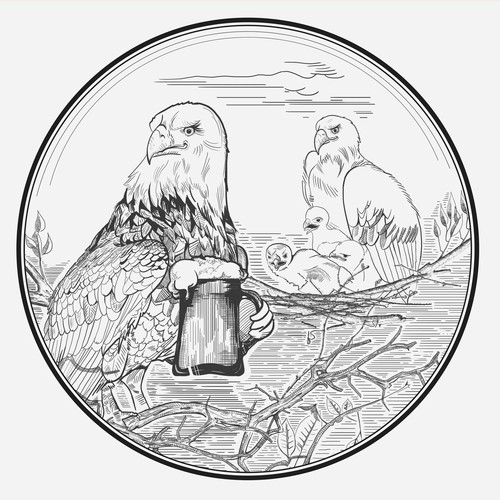 Raptor design with the title 'Eagle family drawing for beer lable'