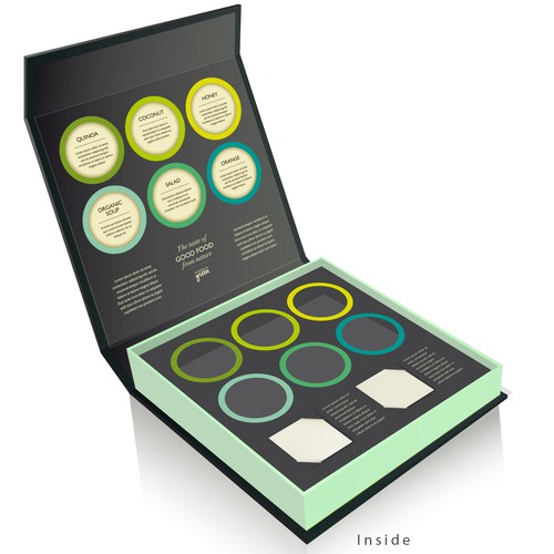 Green packaging with the title 'Edible lovers out there! Create an amazing packaging concept design for our sampling business'