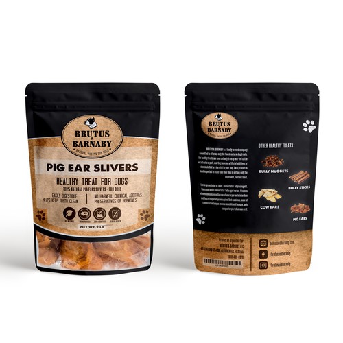 Dog food packaging with the title 'Stand up pouch design - dog treats'