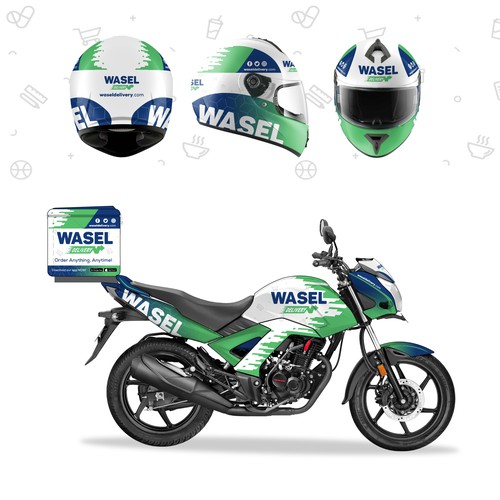 Helmet design with the title 'Wasel Delivery Wrap'