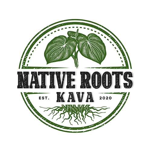 Tree root logo with the title 'Native Roots Kava'