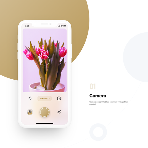 IPhone design with the title 'Vintage Camera App'
