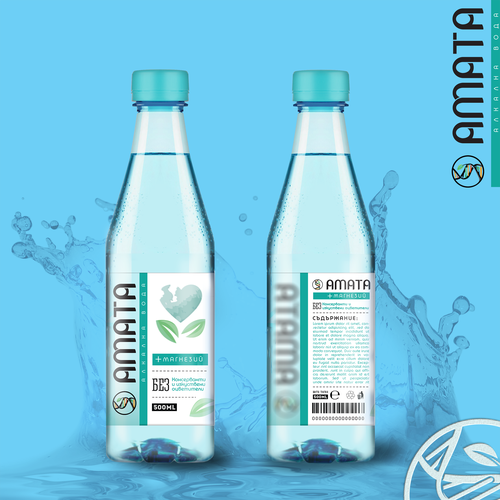 Water label with the title 'AMATA - magnesium water'