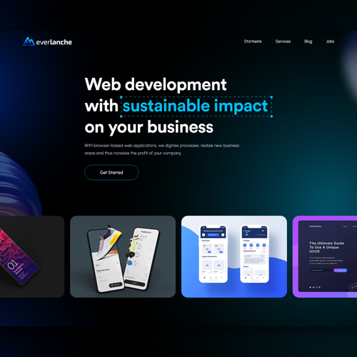 Digital website with the title 'Front page design for modern web agency website'
