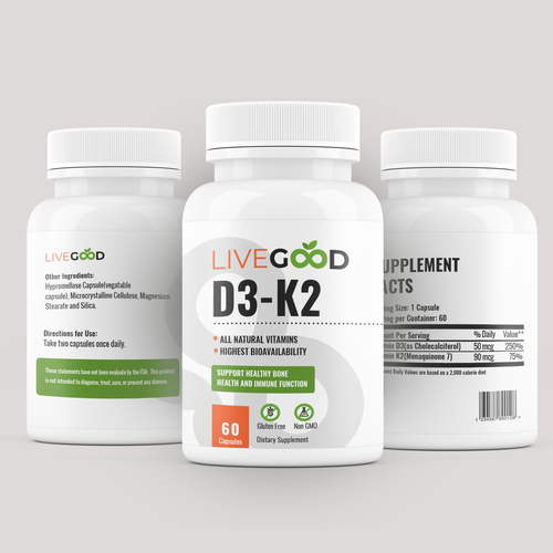 Vitamin label with the title 'dietary supplemnet'