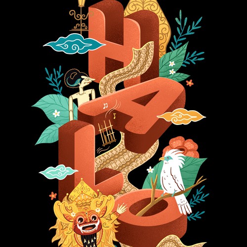 Hello design with the title 'HALO -hello from Indonesia-'