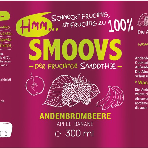 Brush pen design with the title 'Label design for Smoovs Healthy drink'