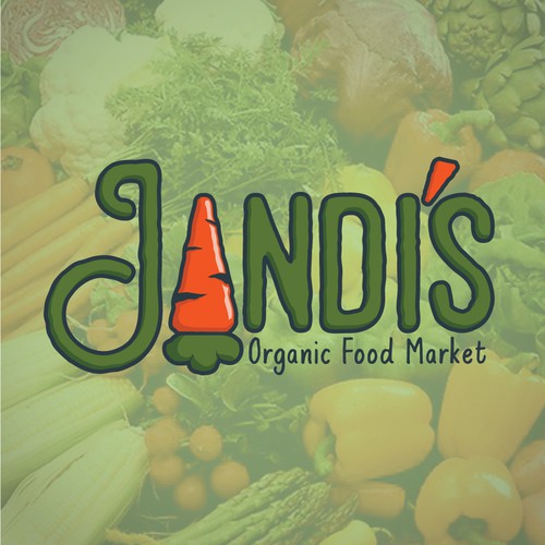 Carrot logo with the title 'Fun wordmark logo for an Organic Food Market.'