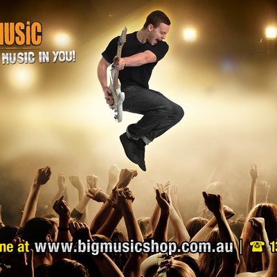 A shopfront window decal for Big Music.
