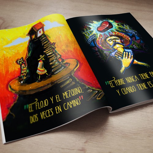 Mixed media design with the title 'Illustrations to Book of Mexican Sayings'