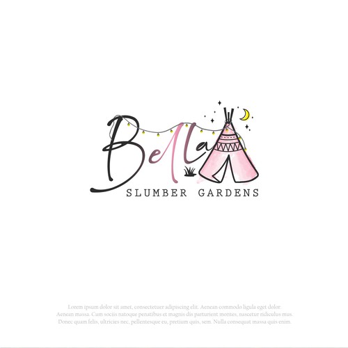 Teepee design with the title 'Bella Slumber Gardens Logo'