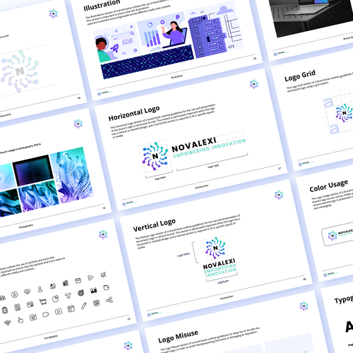 Server design with the title 'Novalexi Logo and Brand guide'