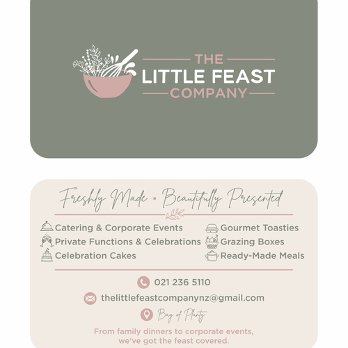 Bakeshop design with the title 'Business card design for THE LITTLE FEAST COMPANY'