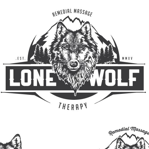 Wolf brand with the title 'Bold vintage logo for a Lone Wolf, a massage therapist'