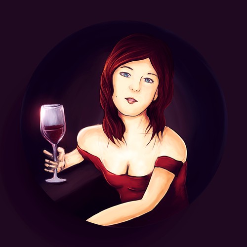 Lady illustration with the title 'Red Wine Label'