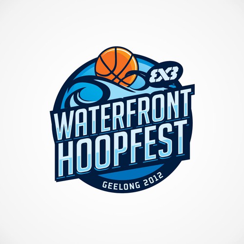 Basketball logo with the title 'Help Whoosh at the Waterfront or Waterfront Hoopfest. with a new logo'