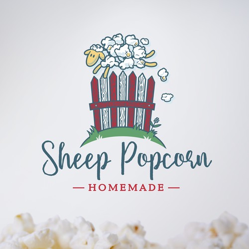 Popcorn logo with the title 'Innovative design for sheep popcorn logo (popped maize-fur)'
